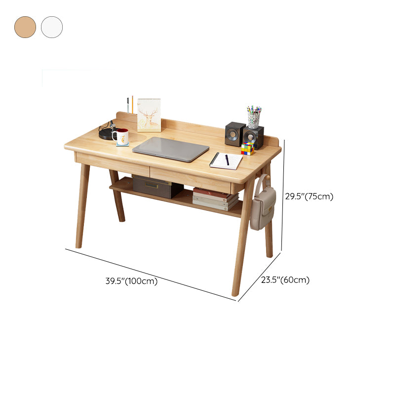 Rectangular Bedroom Office Desk Solid Wood Writing Desk with 2 Storage Drawers