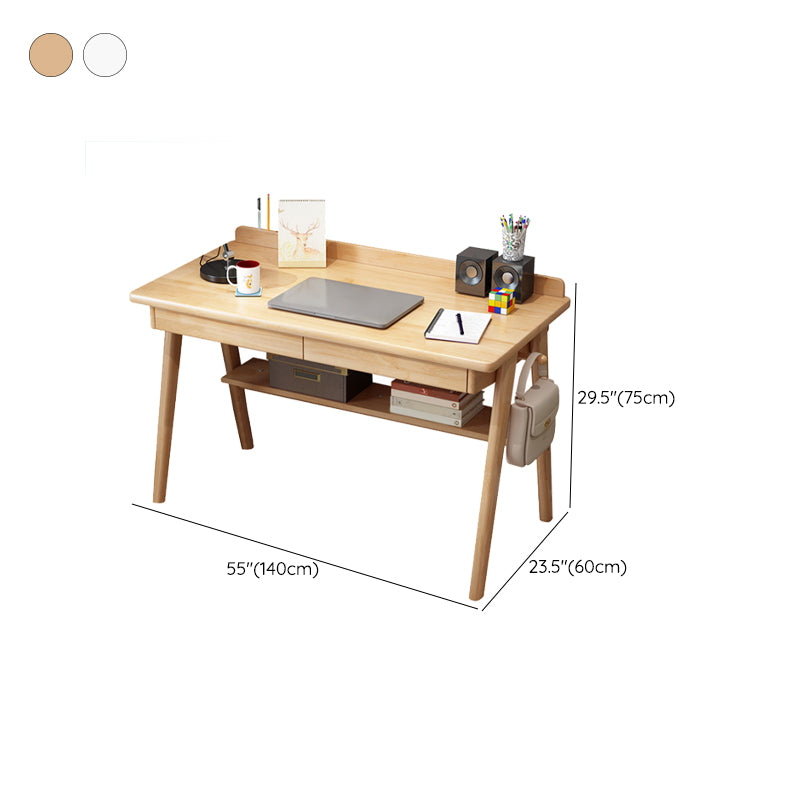 Rectangular Bedroom Office Desk Solid Wood Writing Desk with 2 Storage Drawers