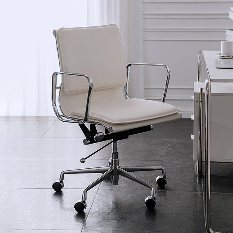 Modern Fixed Arms Chair Leather No Distressing Ergonomic Desk Chair