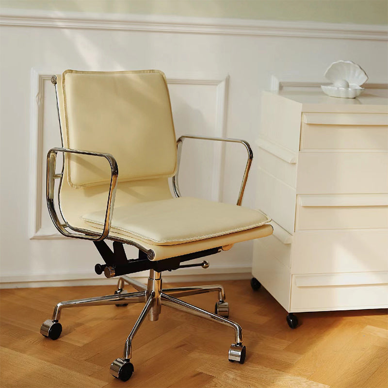 Modern Fixed Arms Chair Leather No Distressing Ergonomic Desk Chair