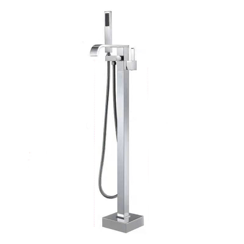 Brass Freestanding Tub Filler with Hose Floor Mounted Bathroom Faucet