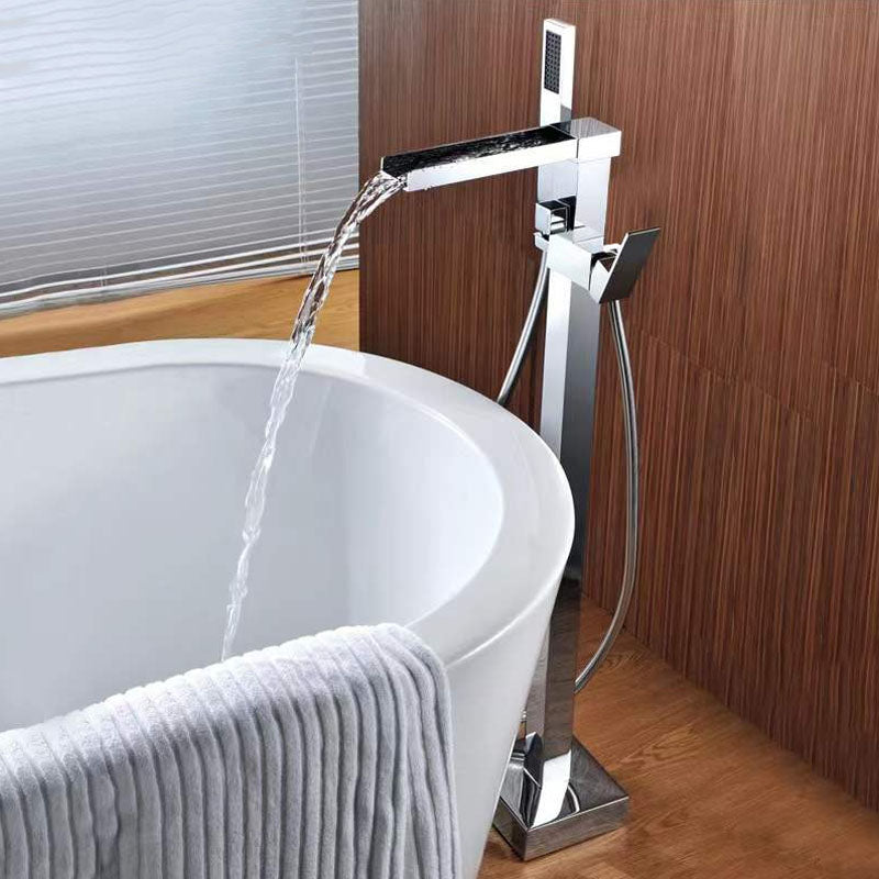 Brass Freestanding Tub Filler with Hose Floor Mounted Bathroom Faucet