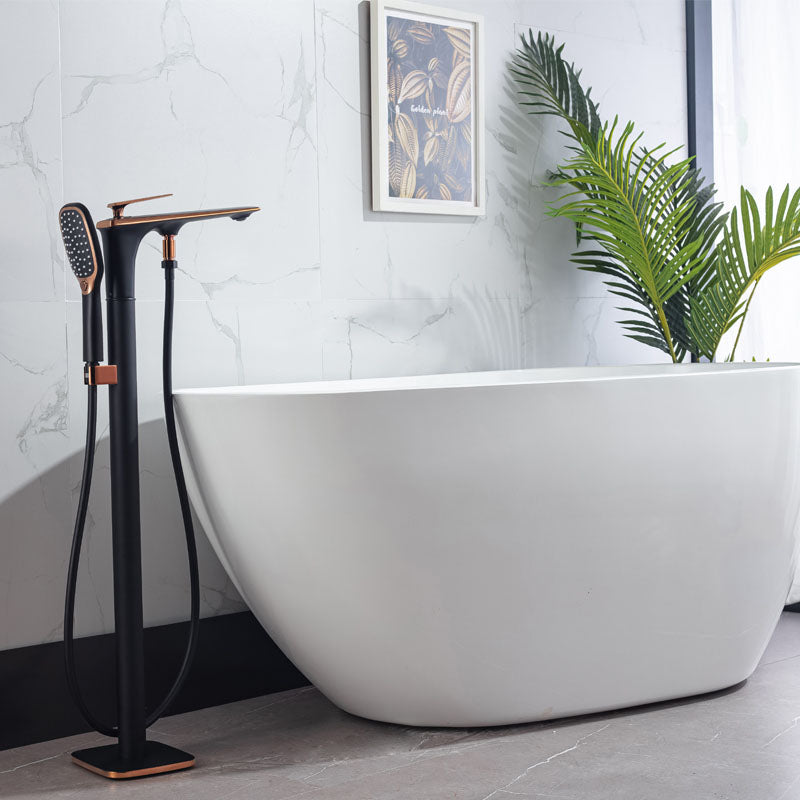 Brass Freestanding Tub Filler with Hose Floor Mounted Bathroom Faucet