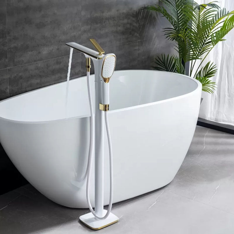 Brass Freestanding Tub Filler with Hose Floor Mounted Bathroom Faucet