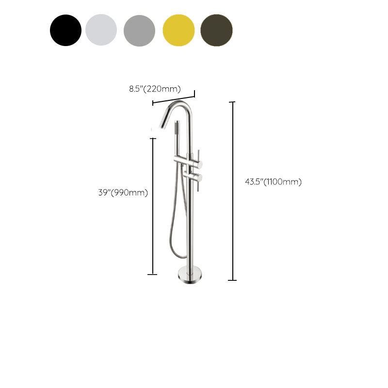 Brass Freestanding Tub Filler with Hose Floor Mounted Bathroom Faucet