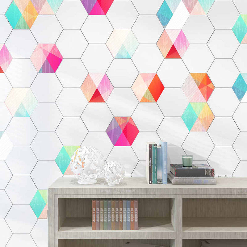 Plastic Mosaic Tile Wallpaper Hexagonal Peel and Stick Backsplash Wall Tile