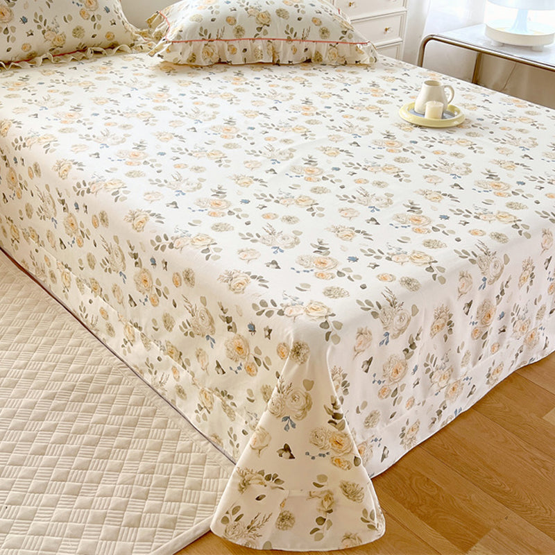 Floral Print Bed Sheet Set Modern Spring Cotton Fitted Sheet