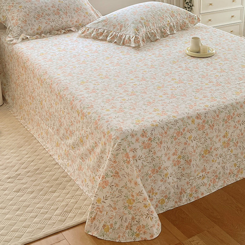 Floral Print Bed Sheet Set Modern Spring Cotton Fitted Sheet