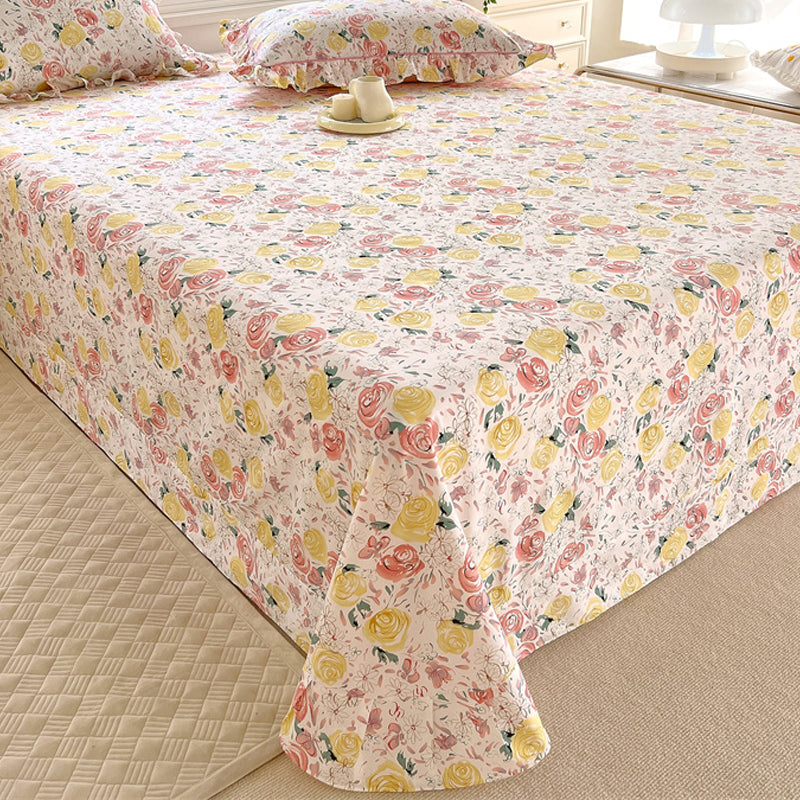 Floral Print Bed Sheet Set Modern Spring Cotton Fitted Sheet