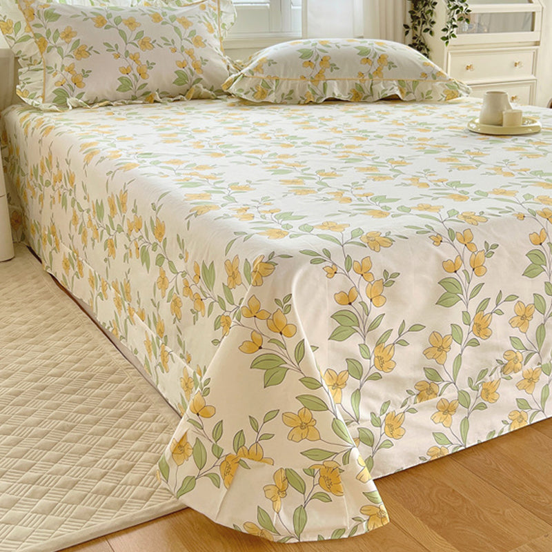 Floral Print Bed Sheet Set Modern Spring Cotton Fitted Sheet