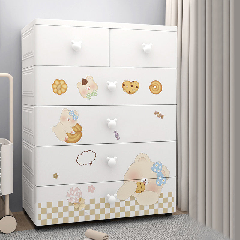 Contemporary White Armoire Cabinet Plastic Kids Closet with 6 Drawers