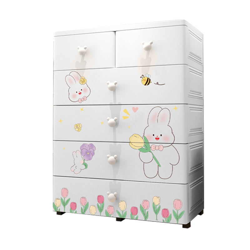 Contemporary White Armoire Cabinet Plastic Kids Closet with 6 Drawers