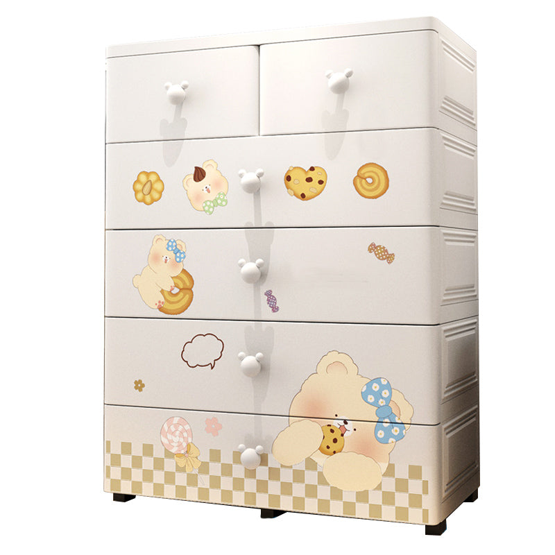 Contemporary White Armoire Cabinet Plastic Kids Closet with 6 Drawers