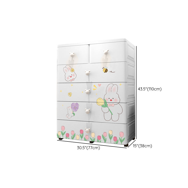 Contemporary White Armoire Cabinet Plastic Kids Closet with 6 Drawers