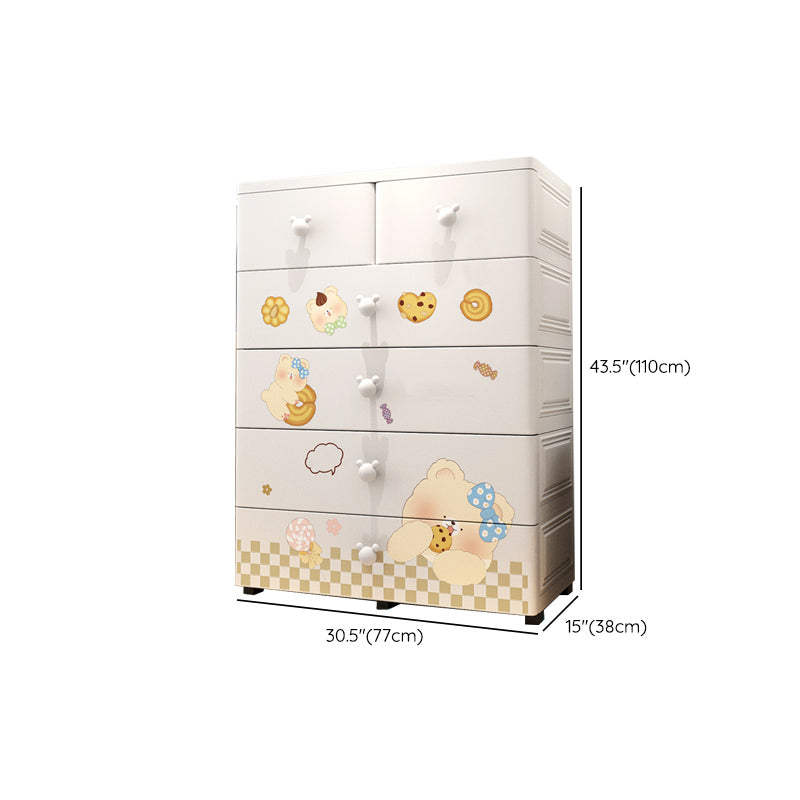 Contemporary White Armoire Cabinet Plastic Kids Closet with 6 Drawers