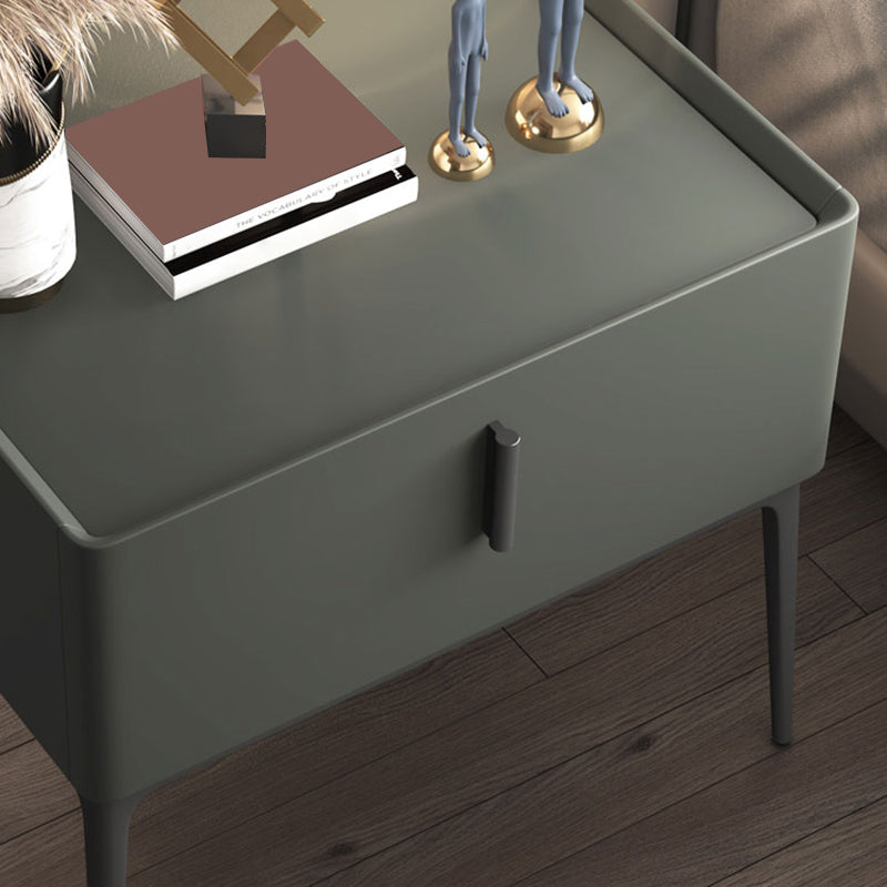 Modern Faux Leather Nightstand Solid Wood Nightstand with a Drawer