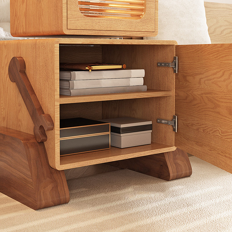 Modern & Contemporary Kids Bedside Table with Cabinet Light Wood Solid Wood