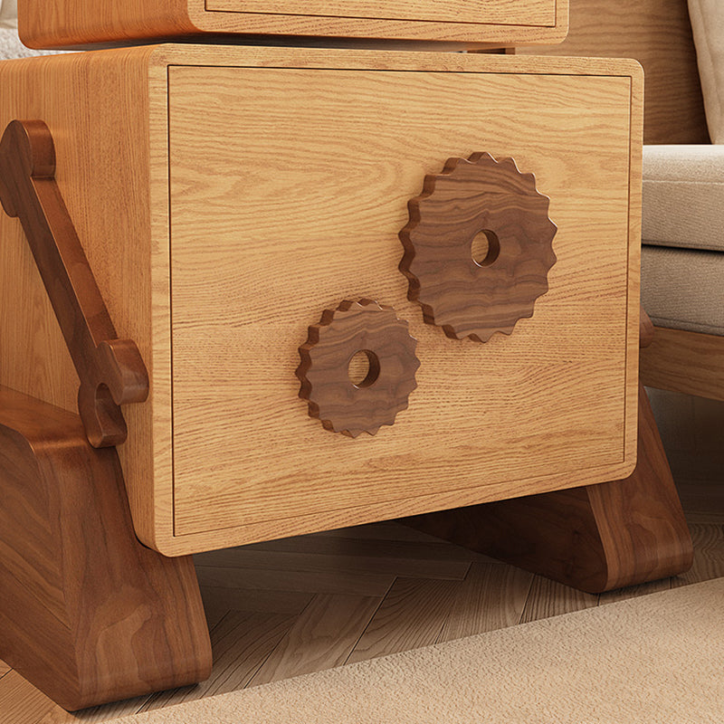 Modern & Contemporary Kids Bedside Table with Cabinet Light Wood Solid Wood