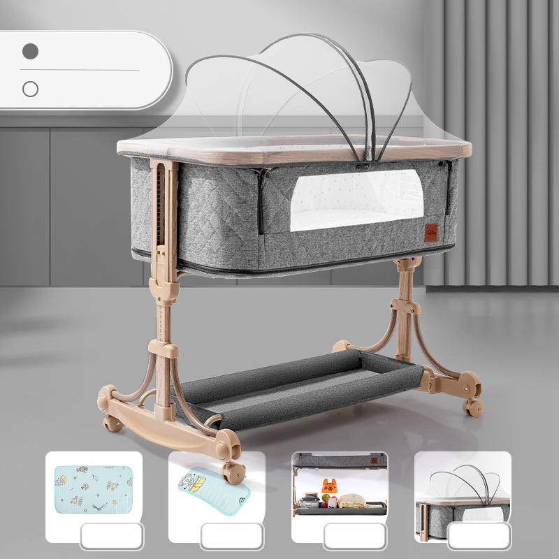 Contemporary Adjustable Crib Cradle Metal Bedside Bassinet With Canopy