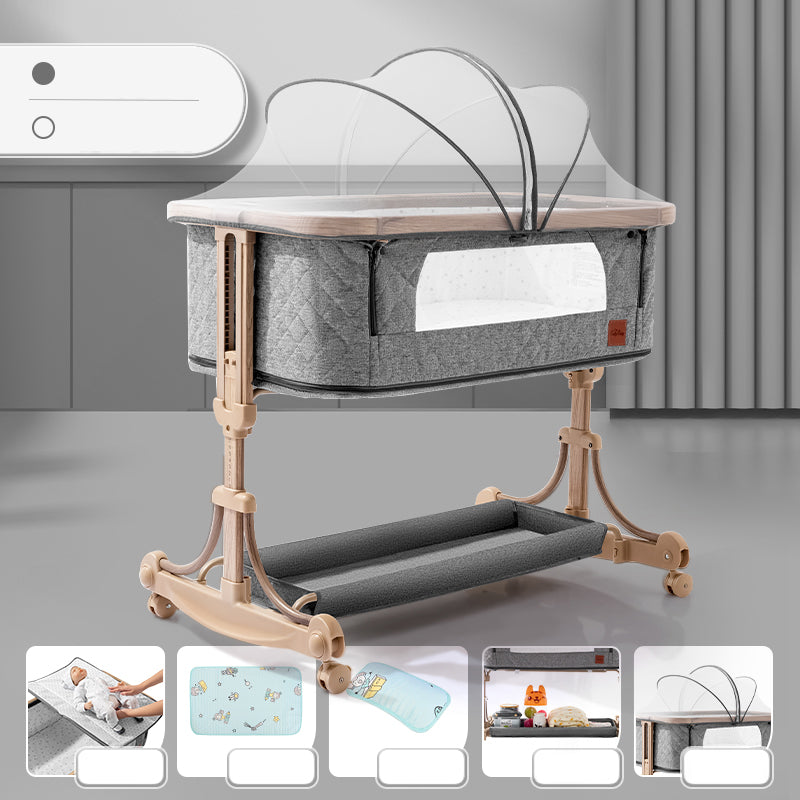 Contemporary Adjustable Crib Cradle Metal Bedside Bassinet With Canopy