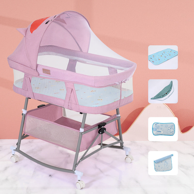 Contemporary Portable Crib Cradle Metal Bedside Bassinet With Canopy