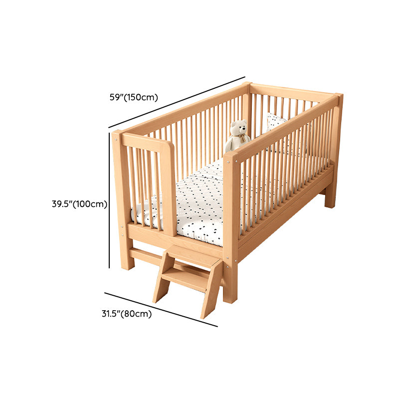 Solid Wood Nursery Bed 39.4" High Natural Convertible Baby Crib