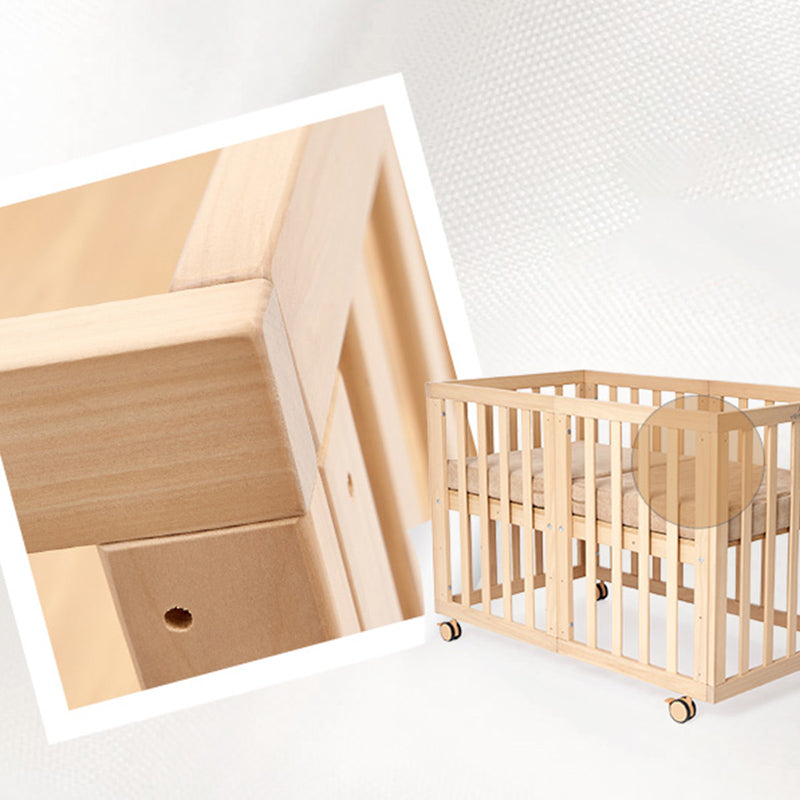 5-in-1 Natural Convertible Crib with Casters 24.4" H Baby Crib with Mattress