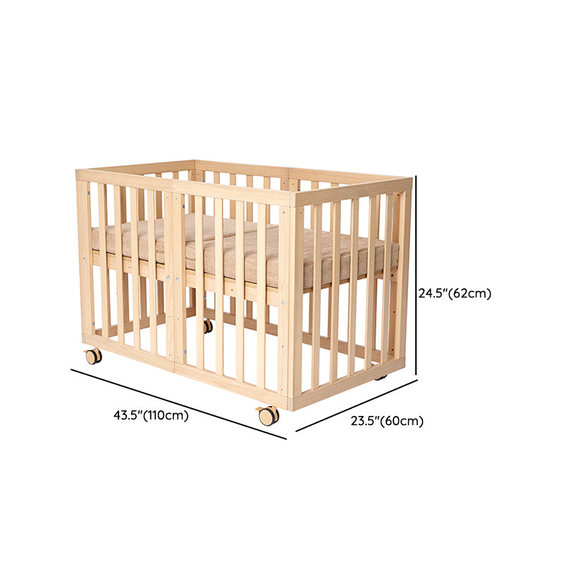 5-in-1 Natural Convertible Crib with Casters 24.4" H Baby Crib with Mattress