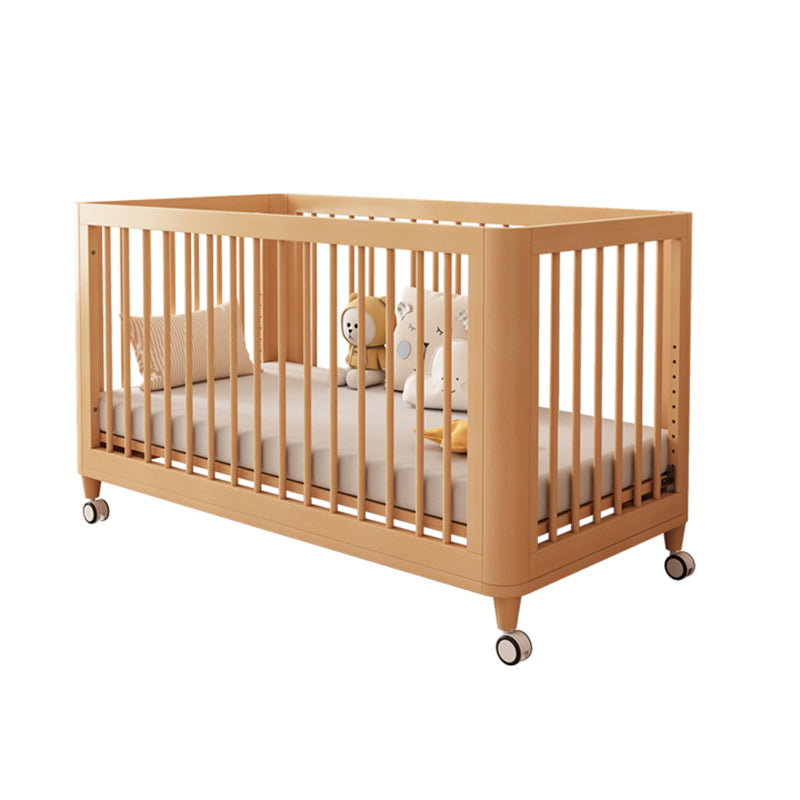 3-in-1 Natural Convertible Crib Modern Solid Wood Baby Crib with Casters