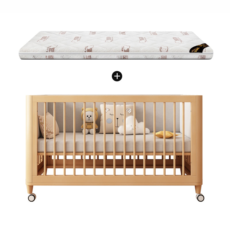 3-in-1 Natural Convertible Crib Modern Solid Wood Baby Crib with Casters