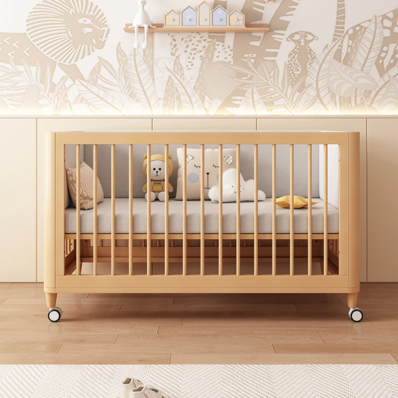 3-in-1 Natural Convertible Crib Modern Solid Wood Baby Crib with Casters