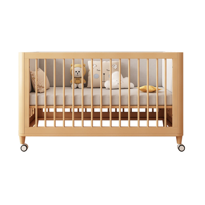 3-in-1 Natural Convertible Crib Modern Solid Wood Baby Crib with Casters