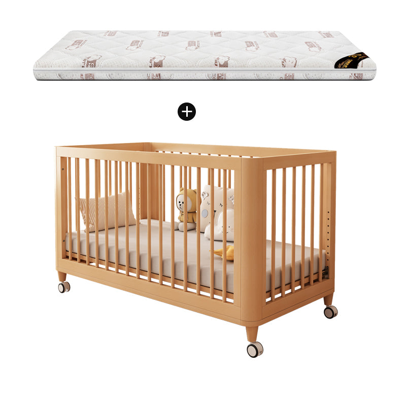 3-in-1 Natural Convertible Crib Modern Solid Wood Baby Crib with Casters