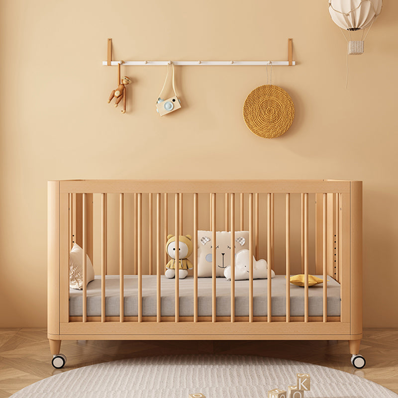 3-in-1 Natural Convertible Crib Modern Solid Wood Baby Crib with Casters