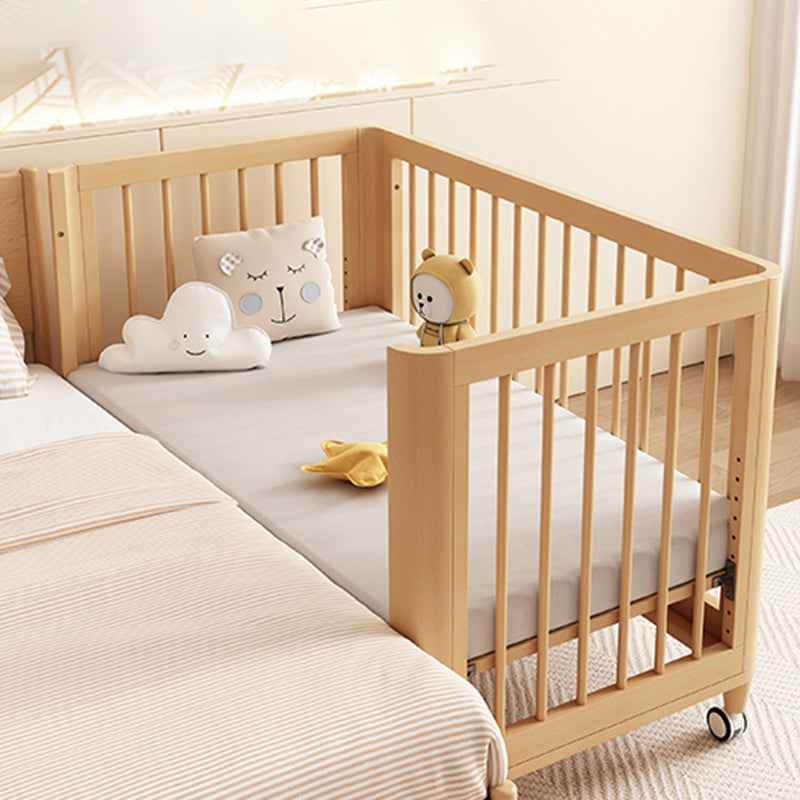 3-in-1 Natural Convertible Crib Modern Solid Wood Baby Crib with Casters