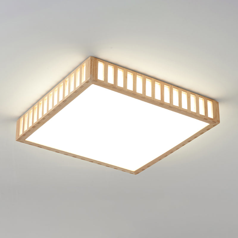 Modern Wood Flush Mount Geometric Shape LED Ceiling Light with Acrylic Shade for Bedroom