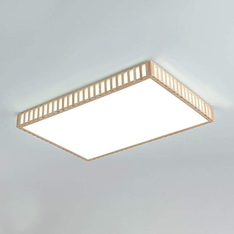 Modern Wood Flush Mount Geometric Shape LED Ceiling Light with Acrylic Shade for Bedroom