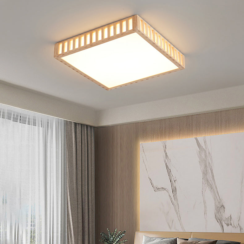 Modern Wood Flush Mount Geometric Shape LED Ceiling Light with Acrylic Shade for Bedroom