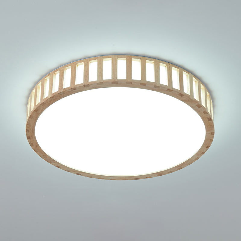 Modern Wood Flush Mount Geometric Shape LED Ceiling Light with Acrylic Shade for Bedroom