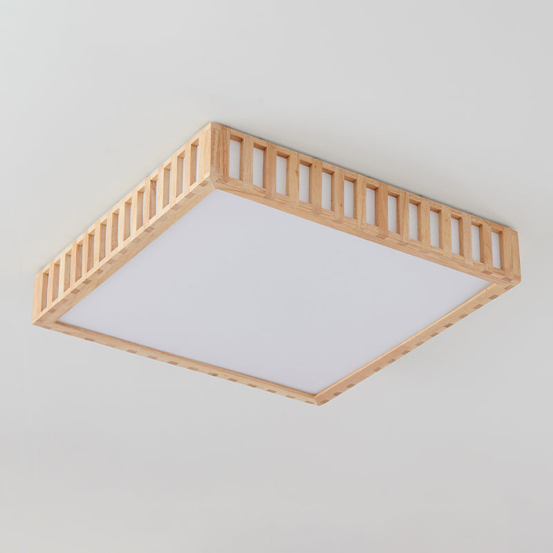 Modern Wood Flush Mount Geometric Shape LED Ceiling Light with Acrylic Shade for Bedroom