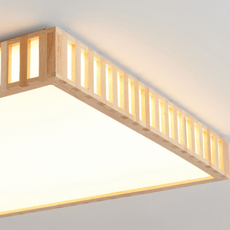 Modern Wood Flush Mount Geometric Shape LED Ceiling Light with Acrylic Shade for Bedroom