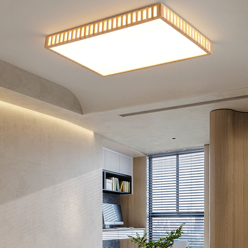 Modern Wood Flush Mount Geometric Shape LED Ceiling Light with Acrylic Shade for Bedroom