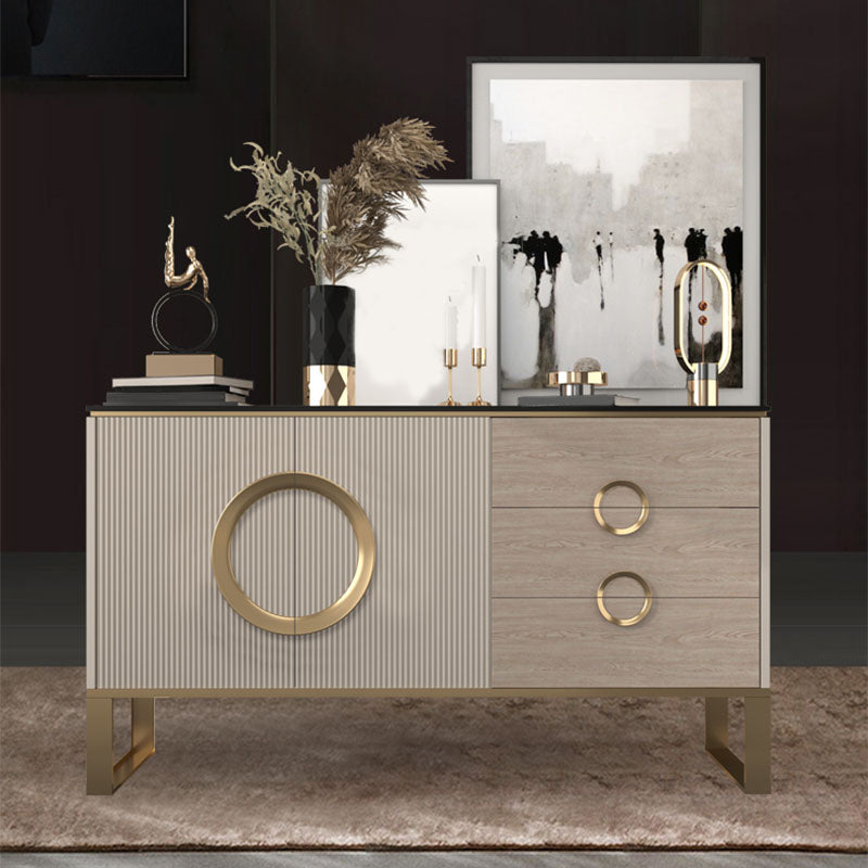 Glam Style Stone Buffet Stand Metal Cabinets Sideboard with 3-Drawer