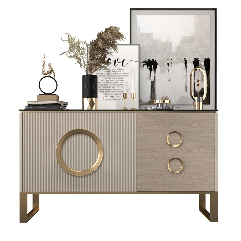 Glam Style Stone Buffet Stand Metal Cabinets Sideboard with 3-Drawer