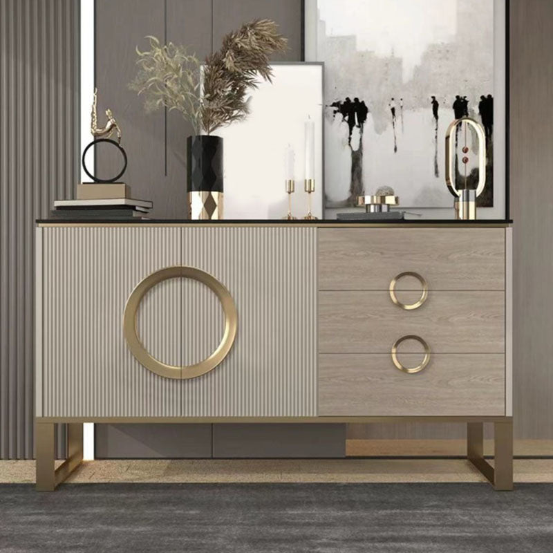 Glam Style Stone Buffet Stand Metal Cabinets Sideboard with 3-Drawer