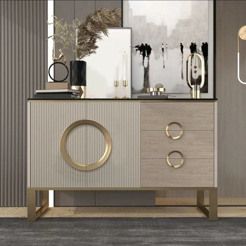 Glam Style Stone Buffet Stand Metal Cabinets Sideboard with 3-Drawer