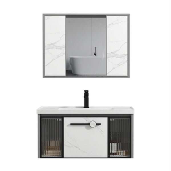 Single Sink Ceramic Bathroom Vanity Modern Gray Rectangular Sink Vanity