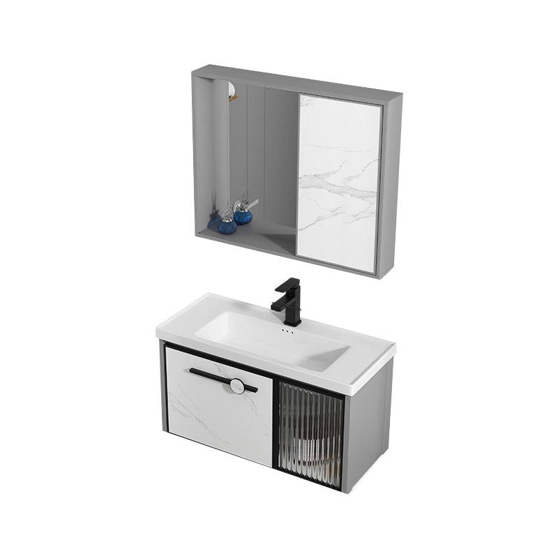 Single Sink Ceramic Bathroom Vanity Modern Gray Rectangular Sink Vanity