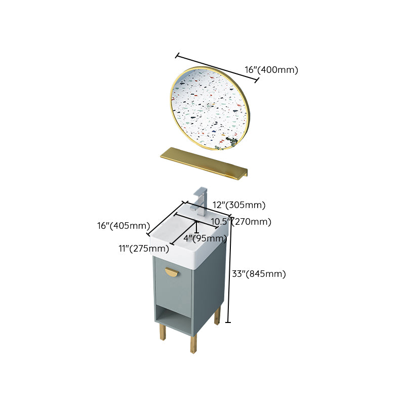 Rectangular Freestanding Bathroom Vanity Glam Green Single-Sink Vanity Set