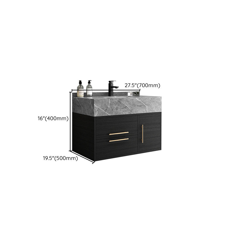 Rectangular Glam Black Bathroom Vanity Stone Single Sink Wall Mount Vanity Set